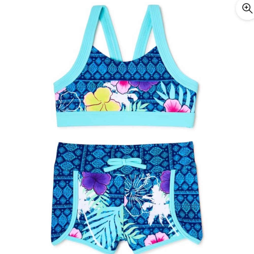 Two-Piece Swimsuit, Full Coverage Shorts, Size 14